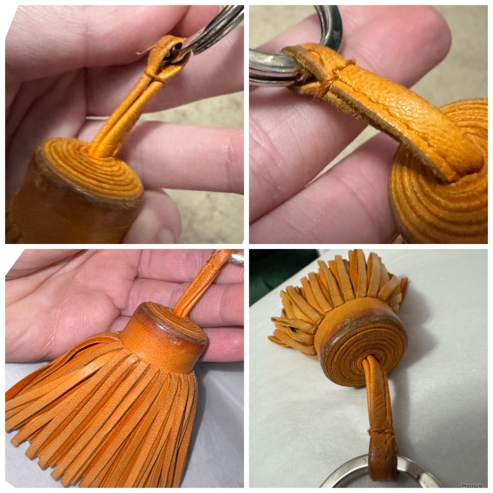 Hermès AUTHENTIC Carmen Leather Yellow Orange Fringe Key Ring Bag Charm - Picture 14 of 16